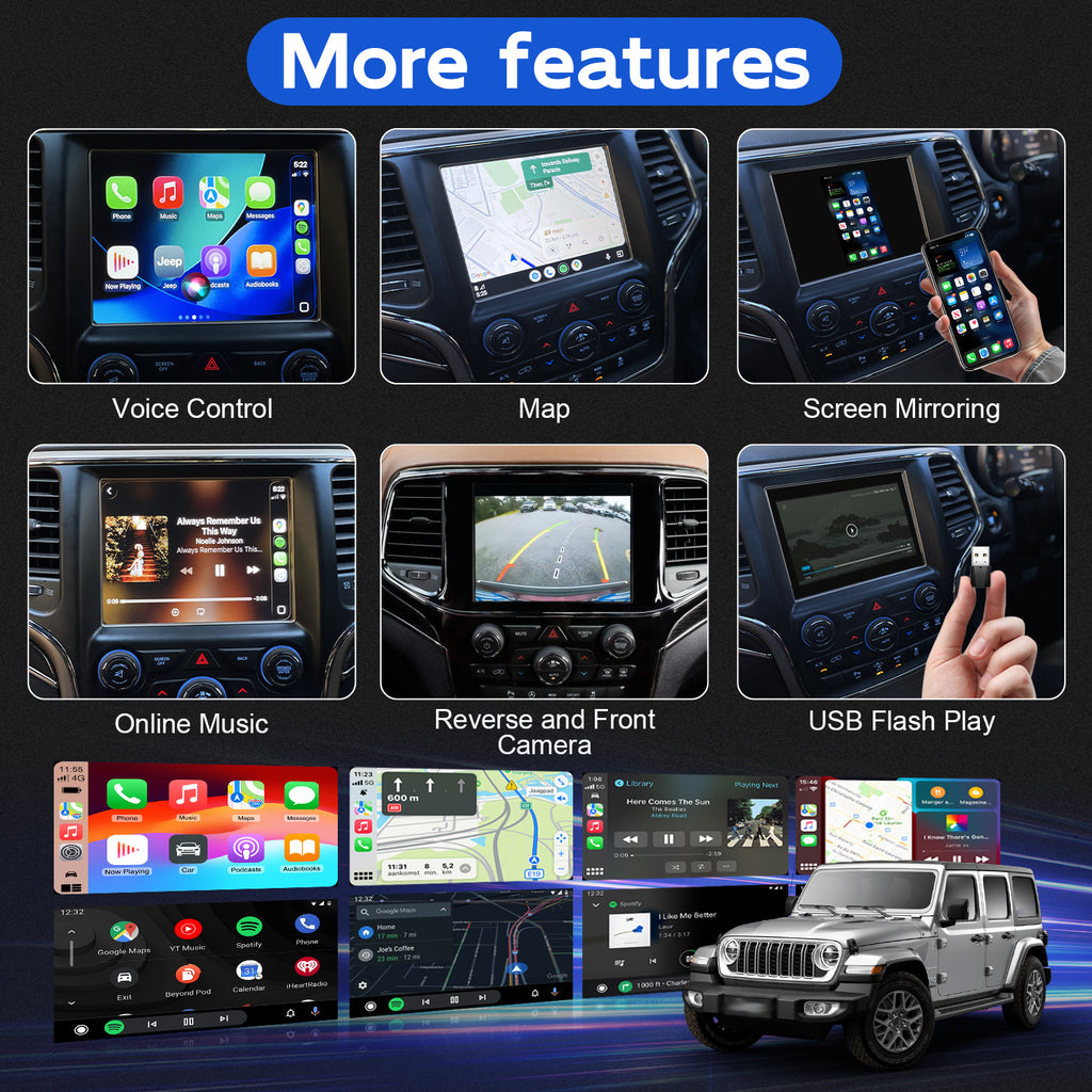 AutoMMI 2014-2020 Jeep Grand Cherokee Uconnect 8.4 Wireless Apple CarPlay Android Auto Decoder Module Interface Kit