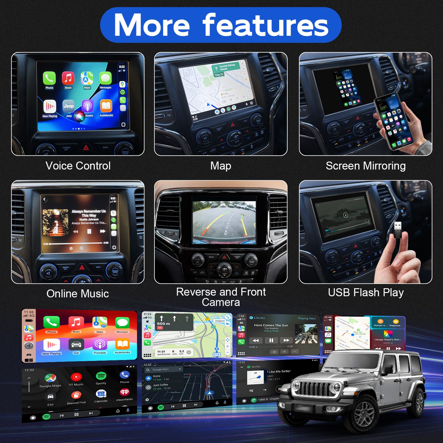 AutoMMI 2014-2020 Jeep Grand Cherokee Uconnect 8.4 Wireless Apple CarPlay Android Auto Decoder Module Interface Kit