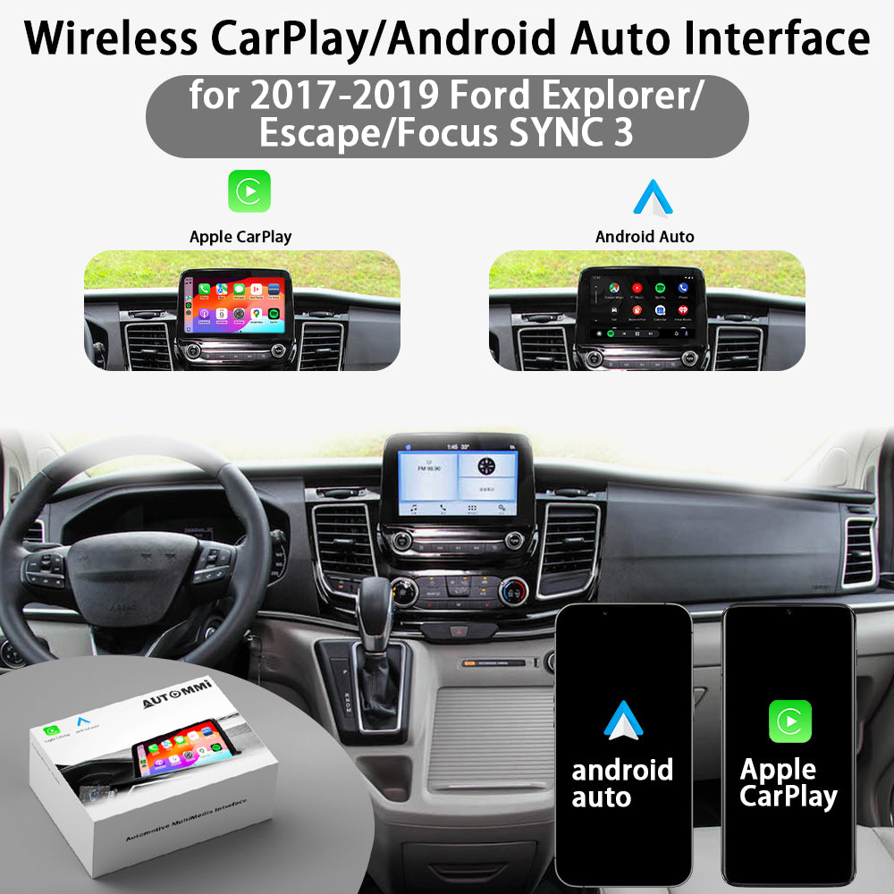 AutoMMI 2017-2019 Ford Explorer Escape Focus SYNC upgrade Wireless Apple CarPlay Android Auto Decoder Module Interface Kit
