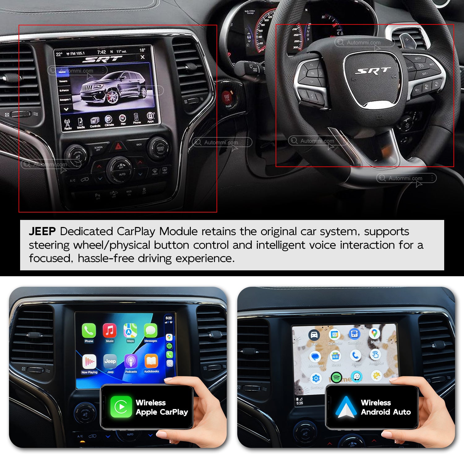 AutoMMI 2014-2020 Jeep Grand Cherokee Uconnect 8.4 Wireless Apple CarPlay Android Auto Decoder Module Interface Kit