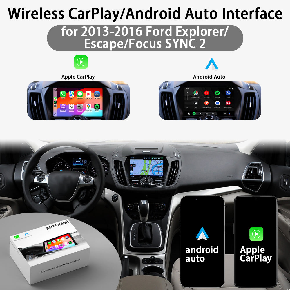 AutoMMI 2013-2016 Ford Explorer/ Escape/Focus SYNC 2 upgrade Wireless Apple CarPlay Android Auto Decoder Module Interface Kit